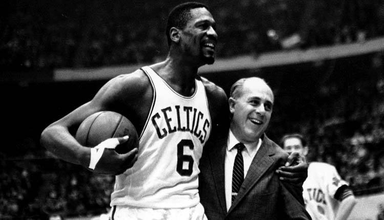 Bill Russell and Red Auerbach celebrate